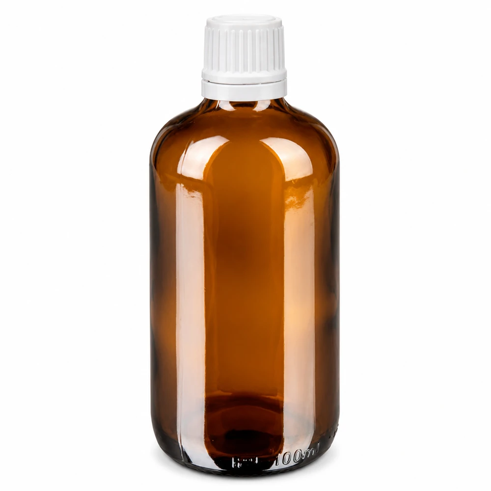 Botella de farmacia marrón 100ml con tapón cuentagotas 1,2mm blanco a prueba de manipulaciones Frasco cuentagotas de farmacia de 100 ml, de vidrio ámbar, con tapón OV blanco y cuentagotas de 0,7 mm