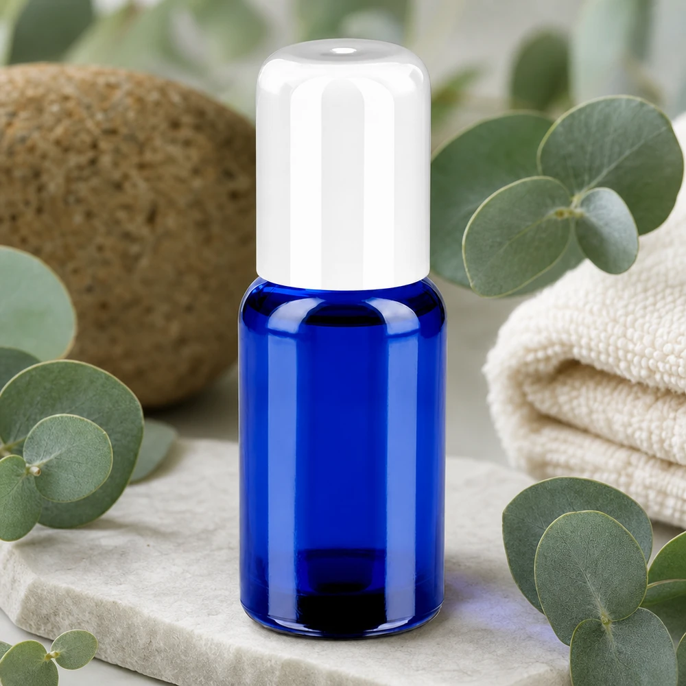 Frasco de vidrio de alta calidad de 20 ml con función roll-on en color azul brillante para aceites esenciales