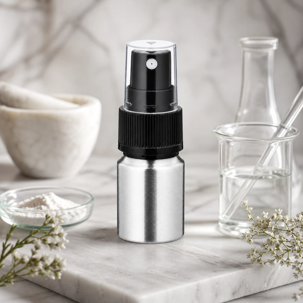 Botella de aluminio pulido de 10 ml con atomizador Frasco de aluminio plateado mate de 10 ml con atomizador negro: elegante superficie pulida para perfume