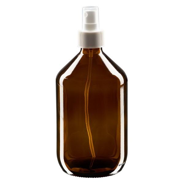 Frasco medicamento 500ml marrón, con bomba atomizadora blanca ApoGlas Frasco medicamento 500ml marrón, con bomba atomizadora blanca ApoGlas