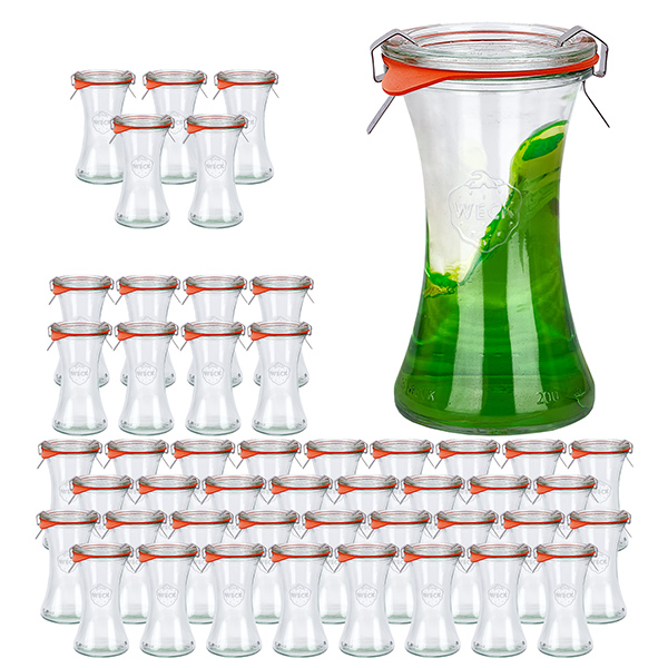 Juego de 48 tarros Weck tarro delicatessen 200ml con 48 tapas de cristal