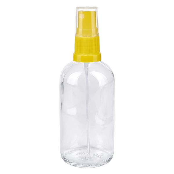 Frasco pulverizador de 100 ml amarillo/transparente tapón estándar ClearLine UT18/100 Botella pulverizadora transparente de 100 ml con cabezal amarillo ClearLine UT18, fabricada en plástico