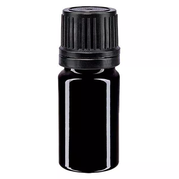 Botella de farmacia violeta 5ml tapón rosca negro anillo vertedor cierre tamper evident
