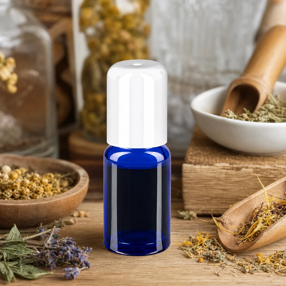 Práctico frasco roll-on de 10 ml con tapón blanco para la aplicación móvil de aceites de cuidado