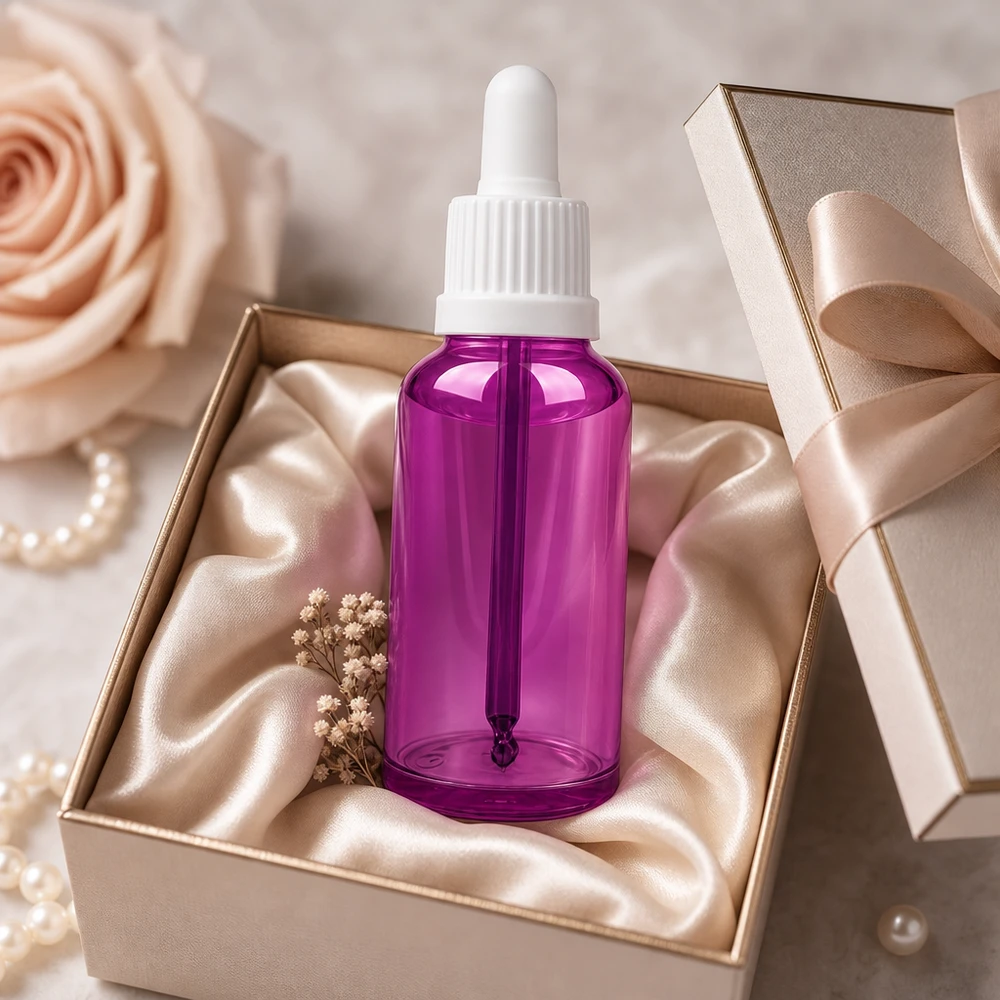 Frasco cosmético de 50 ml de vidrio de alta calidad con pipeta para sueros y aceites faciales