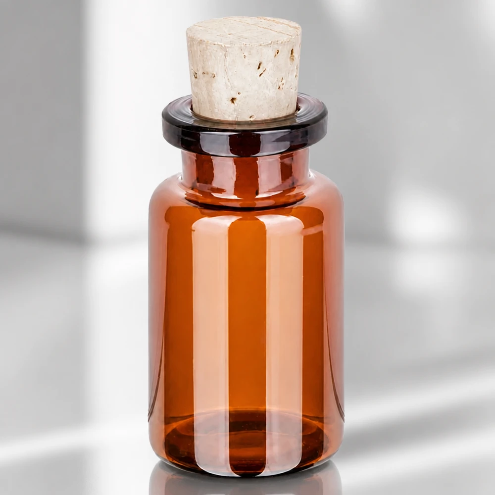 Botella de vidrio ámbar 10ml con corcho 11/14mm Handliche Braunglasflasche 10ml mit konischem Naturkorken für Homöopathie und Kräuteröle