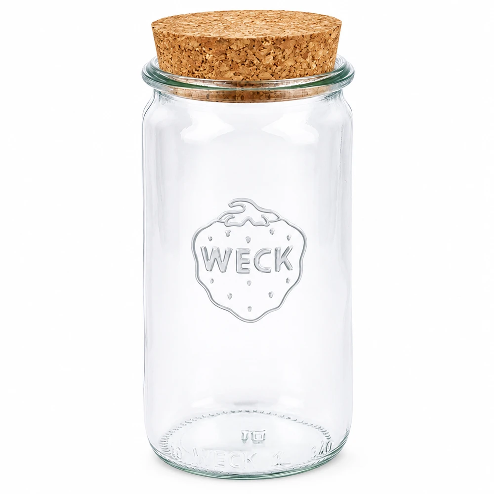Tarro cilíndrico de 340ml WECK RR60 con corcho natural WECK tarro de conserva 340ml con cierre de corcho natural RR60 tarro cilíndrico transparente tarro de conserva tarro de conserva