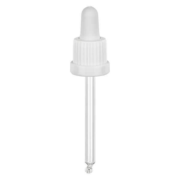 Pipeta cuentagotas de vidrio blanco/blanco 18mm PL78 cierre inviolable Pipeta cuentagotas de vidrio blanco/blanco 18mm PL78 cierre inviolable
