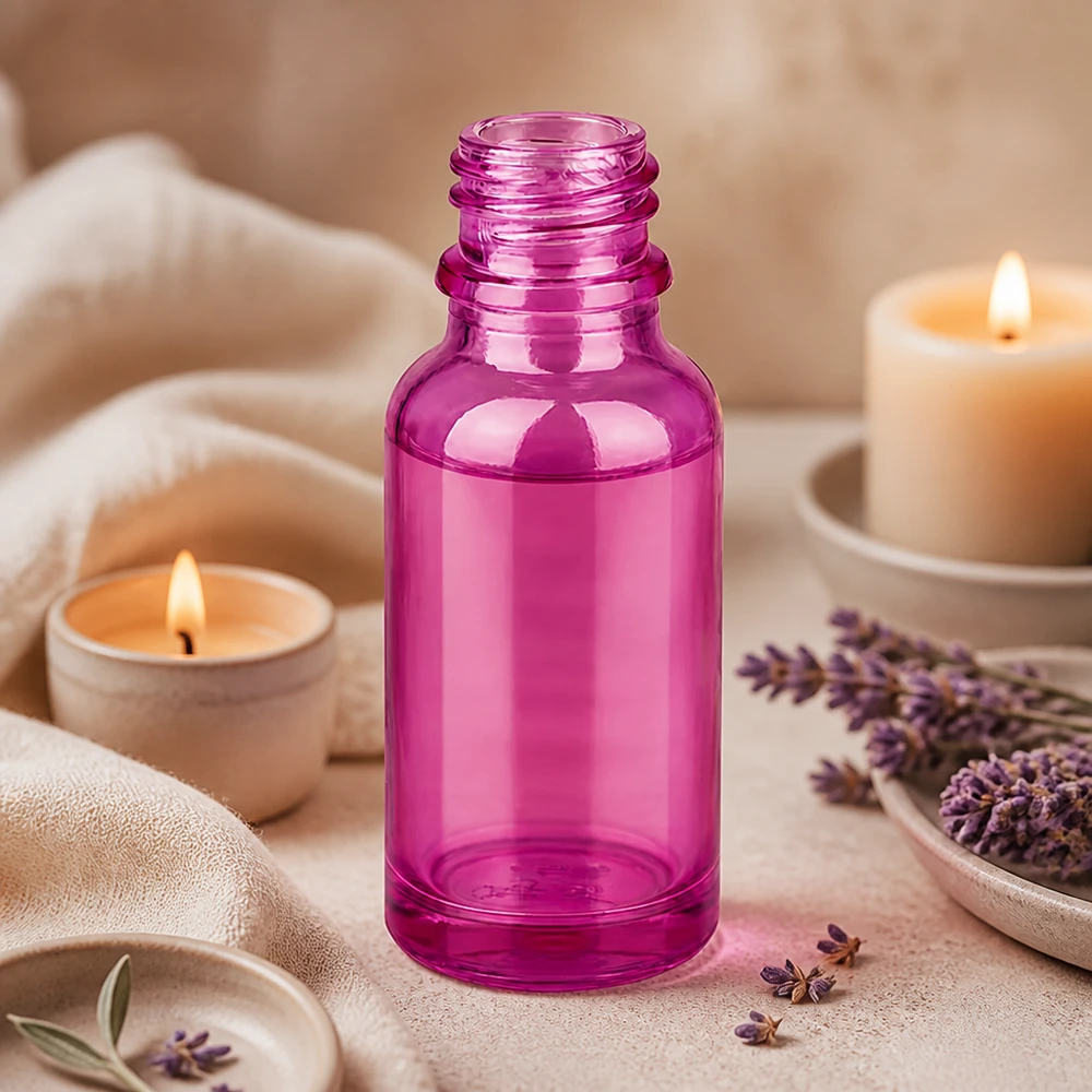 Frasco compacto de vidrio PurpleLine de 20 ml con rosca UNiTWIST UT18/20 en rosa brillante para cosméticos