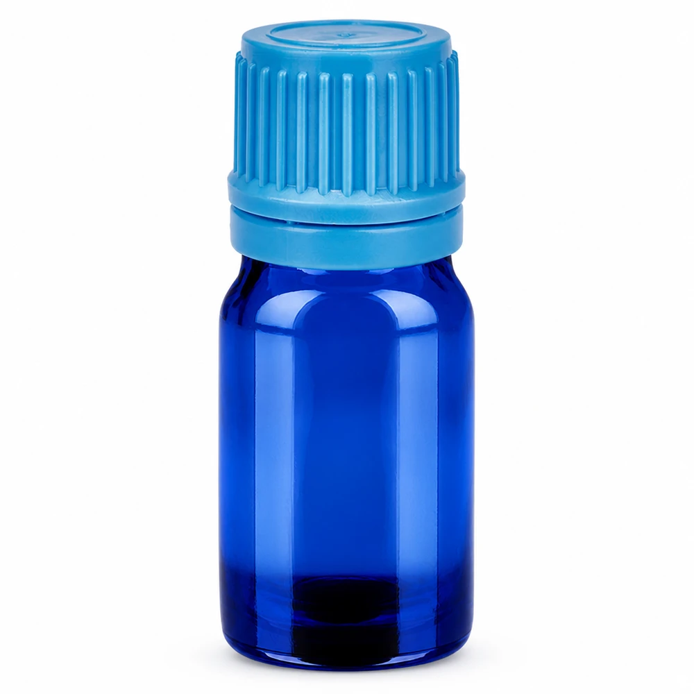 Frasco de vidrio azul de 5 ml con tapón de rosca para aceites esenciales y cosméticos