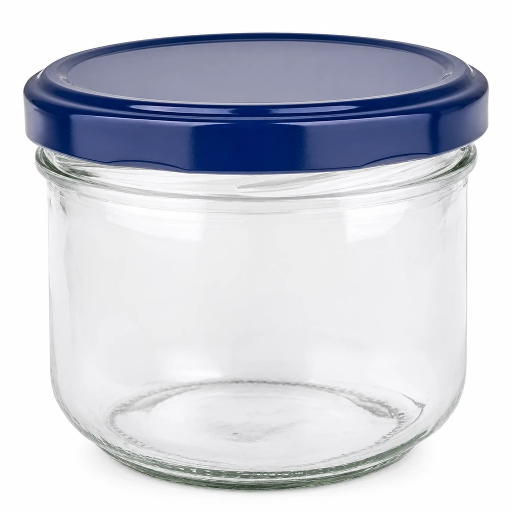 Tarro de 260 ml con tapa azul BasicSeal UNiTWIST - tarro vacío de cristal transparente con tapa rosca