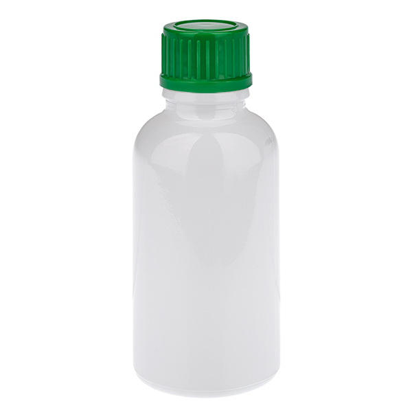 Botella de 30 ml con tapón de rosca verde de 11 mm, estándar WhiteLine UT18/30 Botella de 30 ml con tapón de rosca verde de 11 mm, estándar WhiteLine UT18/30