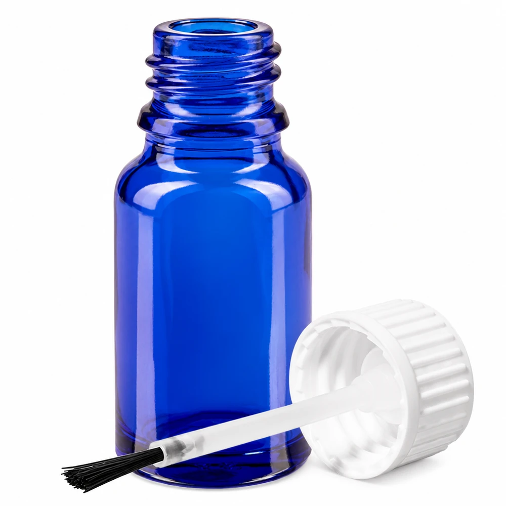 Frasco de vidrio azul de 10 ml con pincel aplicador STD BlueLine UT18/10 para una dosificación exacta