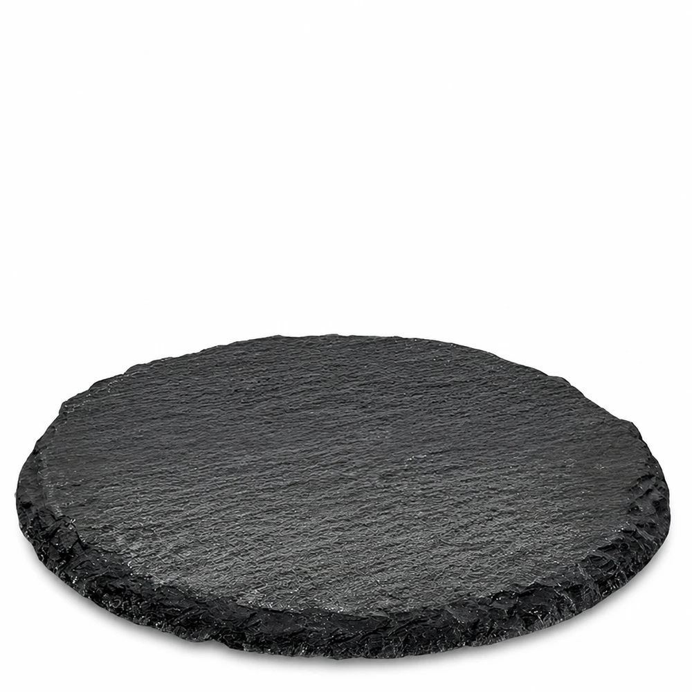 Bandeja de pizarra redonda Ø 150mm Bandeja redonda de pizarra negra de 15 cm de diámetro como fuente de servir con textura de piedra natural y borde rugoso