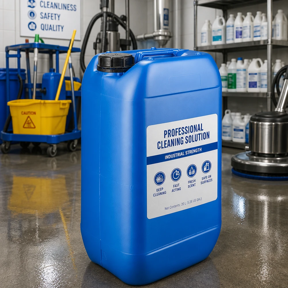 Bidón 15 litros azul con tapón de rosca inviolable Bidón azul resistente de 15 litros con tapón de rosca OV para productos de limpieza industriales