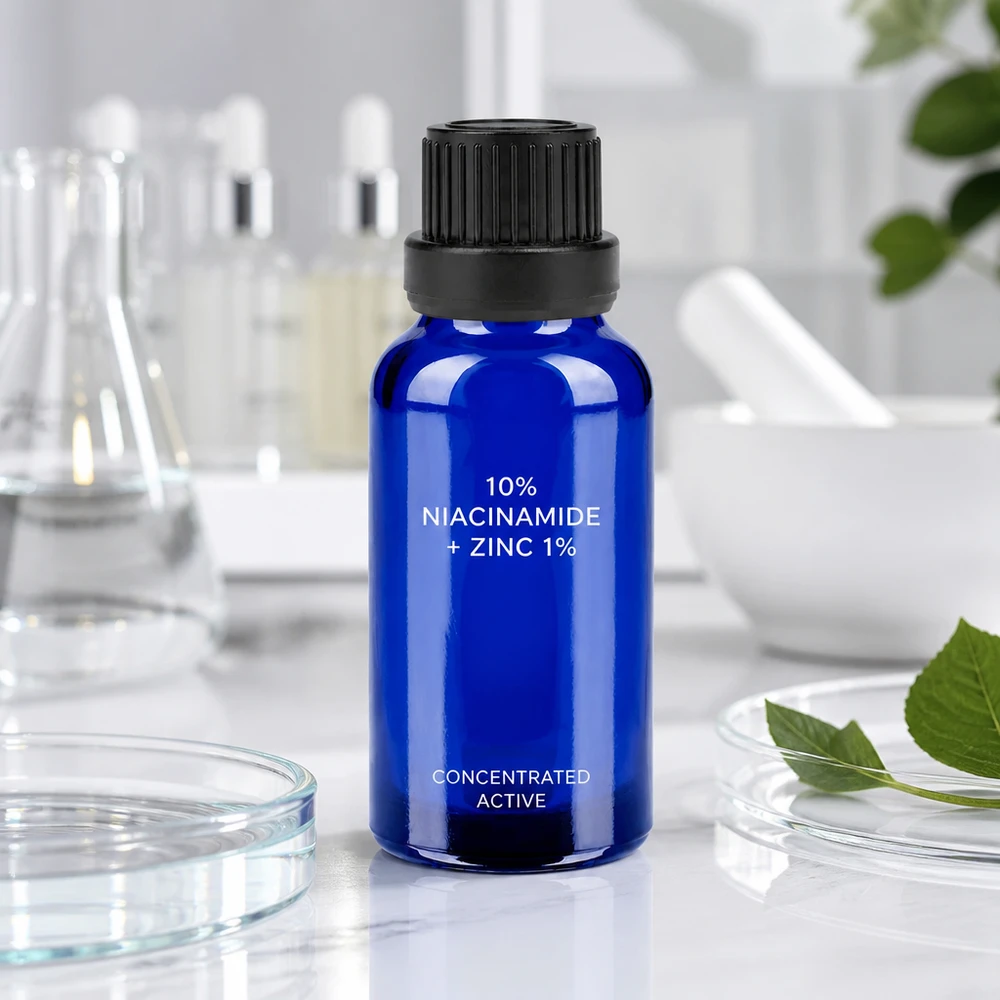 Botella 20ml 11mm tapón rosca negro cierre inviolable BlueLine UT18/20 Pequeño frasco de cristal de 20 ml con tapón negro ideal para sérums de niacinamida y principios activos