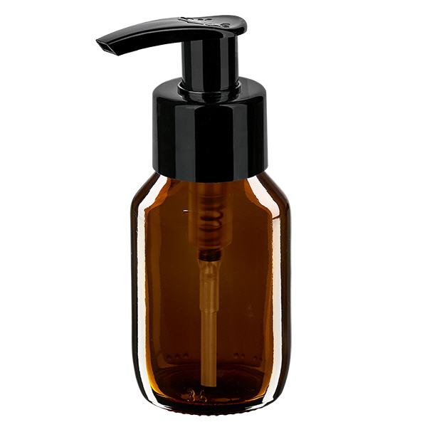 Frasco para medicamentos de 50 ml, marrón, con bomba dispensadora negra ApoGlas Frasco para medicamentos de 50 ml, marrón, con bomba dispensadora negra ApoGlas