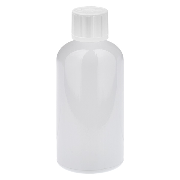 Botella cuentagotas de 100 ml, 1,2 mm, blanco, tapón estándar con seguridad para niños WhiteLine UT18/100