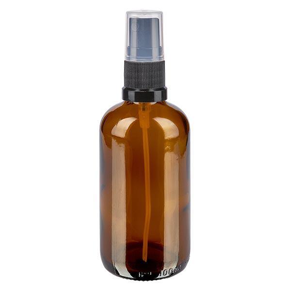 Botella de farmacia marrón 100ml spray top negro Botella de farmacia marrón 100ml spray top negro
