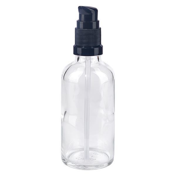 Botella de farmacia transparente 50ml con tapón negro estándar Botella de farmacia transparente 50ml con tapón negro estándar