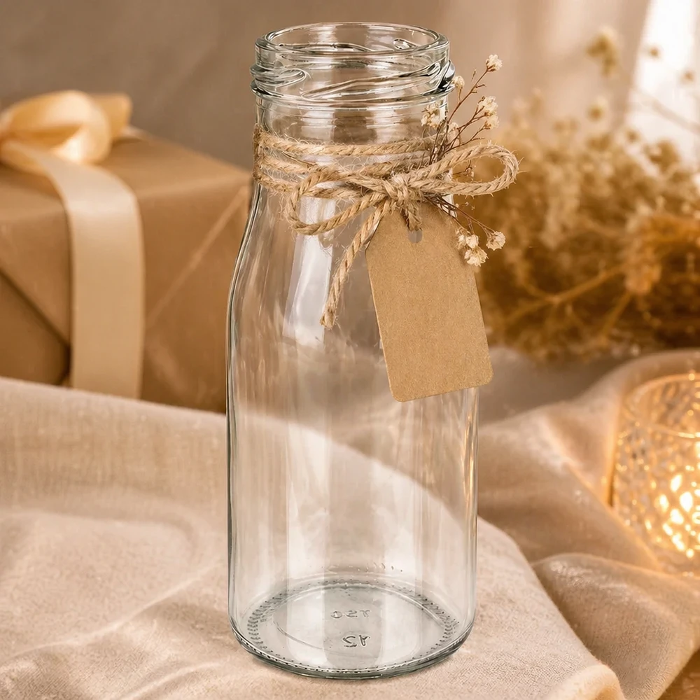 UNiTWIST Botella150 Botella de cristal 150ml TO43 hilo vacía con cordón de yute y colgante decoración rústica
