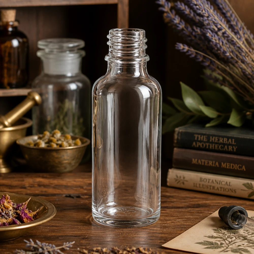Frasco de vidrio transparente 30ml DIN 18 Frasco de vidrio transparente ApoGlas de 30 ml para cosmética natural DIY y remedios caseros