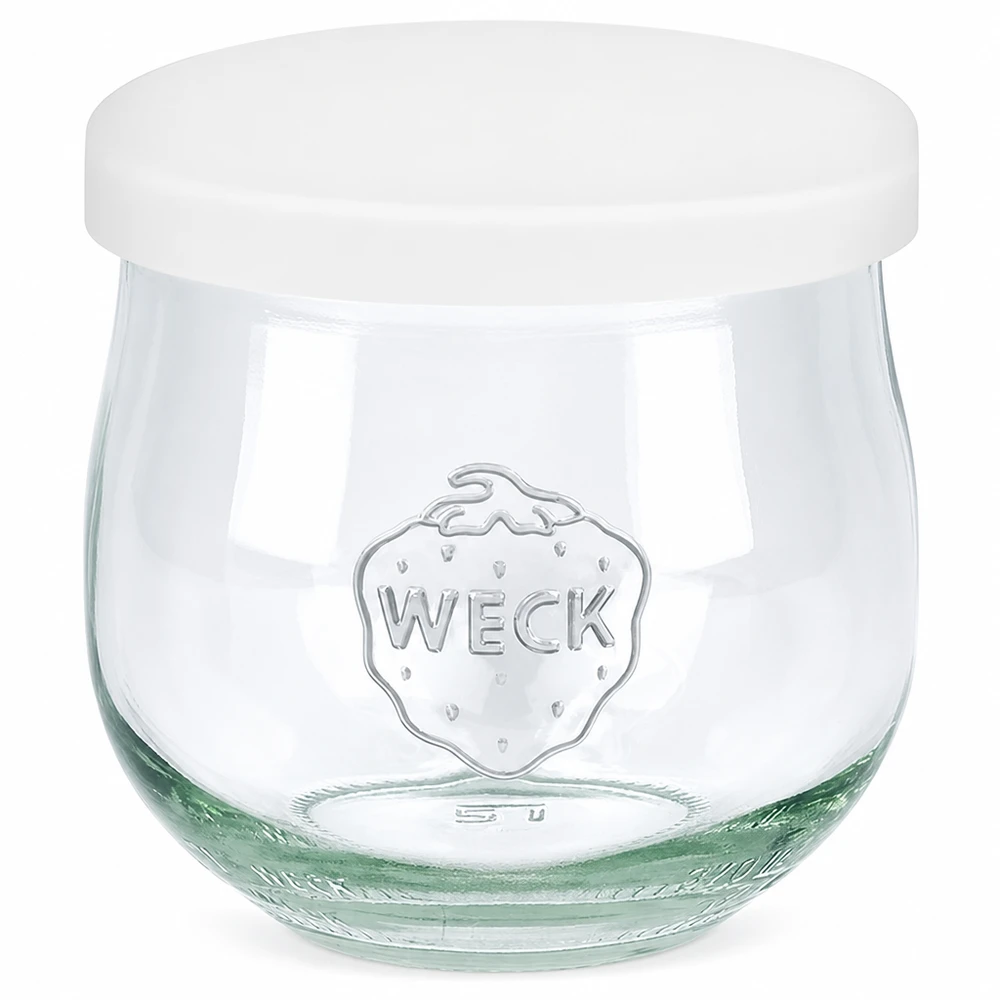 Tarro tulipán WECK 370ml con tapa de silicona blanca Tarro para conservas con el logotipo WECK en relieve