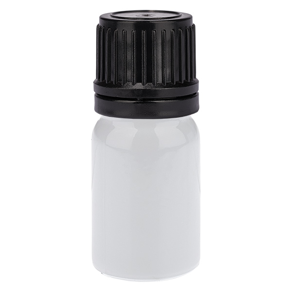 Frasco para glóbulos de 5 ml con anillo vertedor de 8 mm, negro, tapón estándar WhiteLine UT18/5