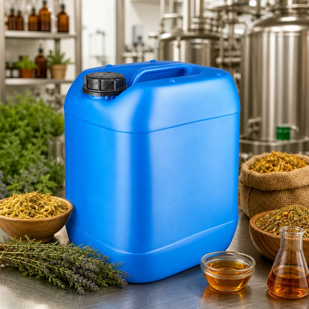 Bidón azul de 20 litros con tapón de rosca para aceites de hierbas y extractos naturales