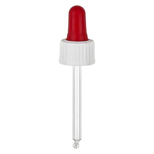 Pipeta cuentagotas de vidrio blanco/rojo 18mm PL53.5 Standard