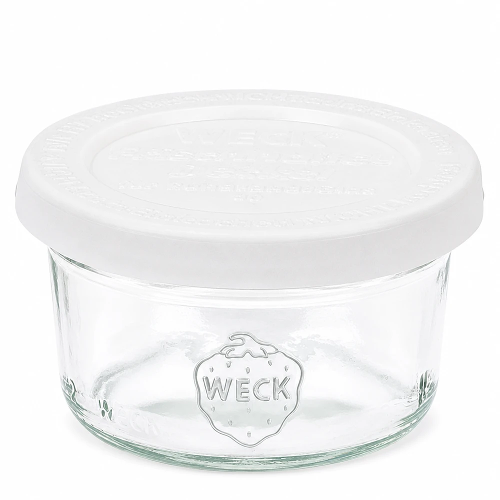 Vaso cilíndrico de 50ml con tapa de frescor WECK RR60 Tarro de cristal WECK RR60 de 50 ml con tapa de cristal blanco para conservar y almacenar