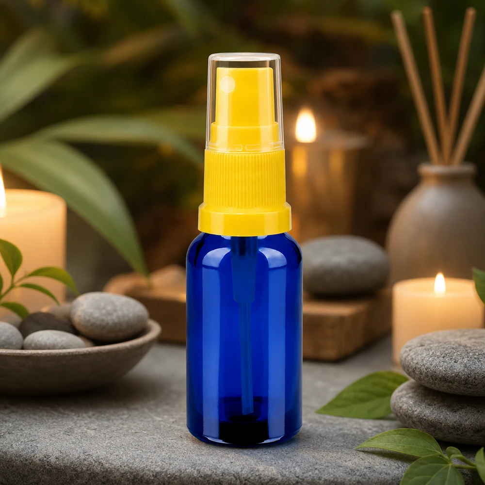 Frasco pulverizador de 20 ml de alta calidad con cabezal pulverizador transparente BlueLine UT18/20 para aromaterapia