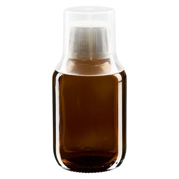 Frasco medicamento 100ml marrón, tapón inviolable con vaso dosificador 30ml ApoGlas Frasco medicamento 100ml marrón, tapón inviolable con vaso dosificador 30ml ApoGlas