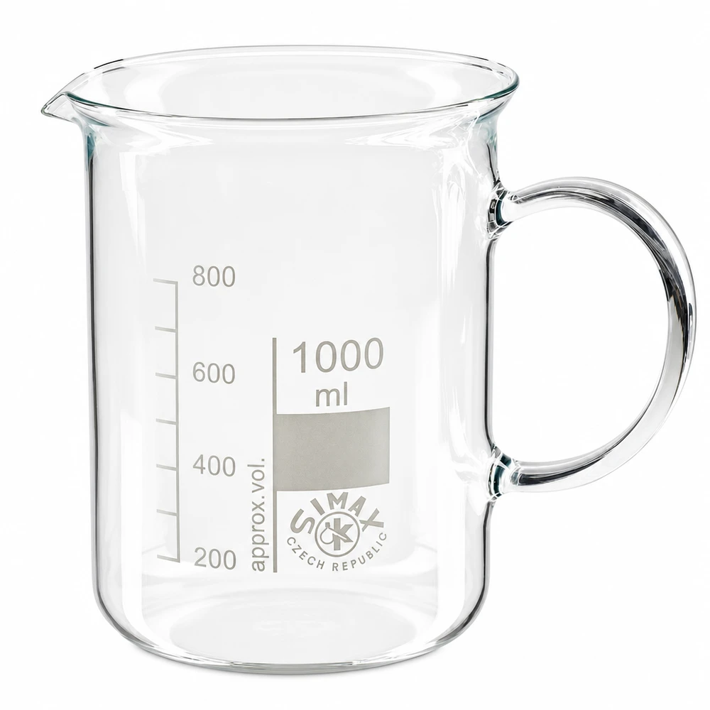 Vaso 1000ml vidrio borosilicato, con asa Vaso de precipitados de 1000 ml con asa, de vidrio borosilicato transparente, de Simax Czech Republic