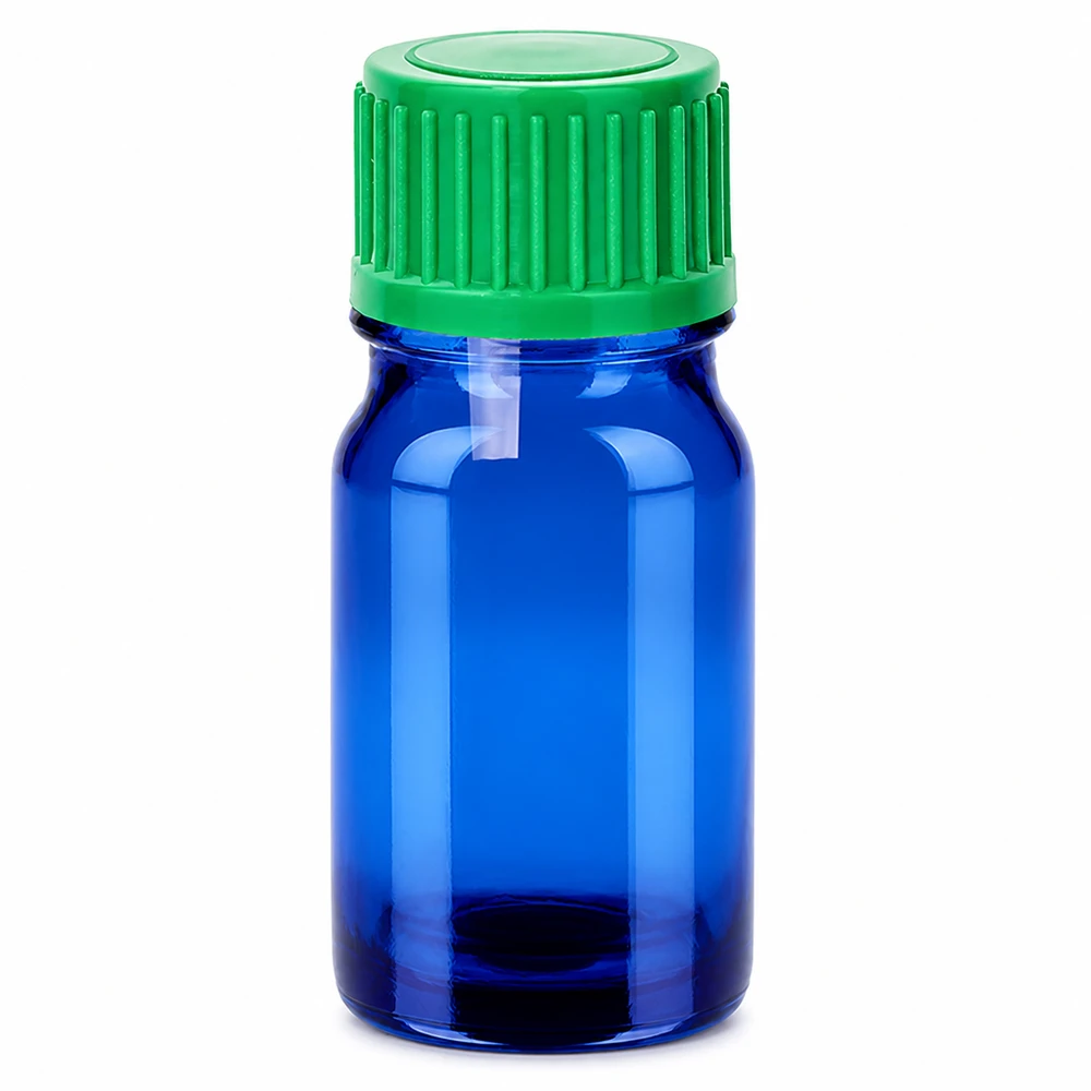 Frasco cuentagotas de 5 ml con tapón estándar verde de 0,8 mm BlueLine UT18/5 Frasco cuentagotas de 5 ml azul con tapón verde para dosificar líquidos con precisión