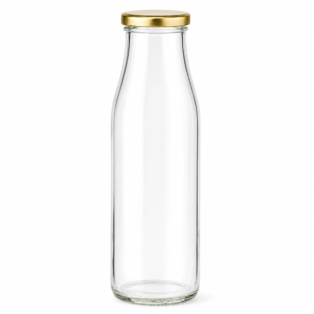 Botella de vidrio de 500 ml con tapa dorada BasicSeal vacía transparente para bebidas leche zumo Certificado UN