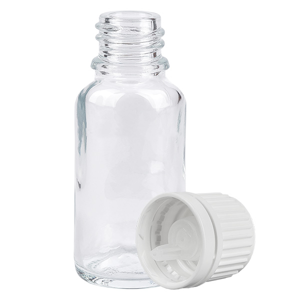 Frasco cuentagotas de 20 ml con cierre inviolable de 0,7 mm blanco ClearLine UT18/20 Frasco cuentagotas de 20 ml con cierre inviolable de 0,7 mm blanco ClearLine UT18/20