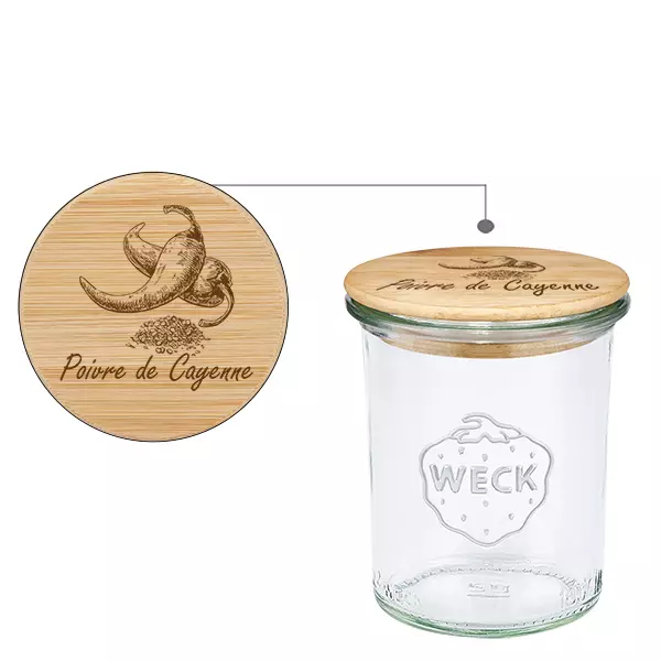 Couvercle en bois "Poivre de Cayenne" avec WECK verre à pied Couvercle en bois "Poivre de Cayenne" avec WECK verre à pied