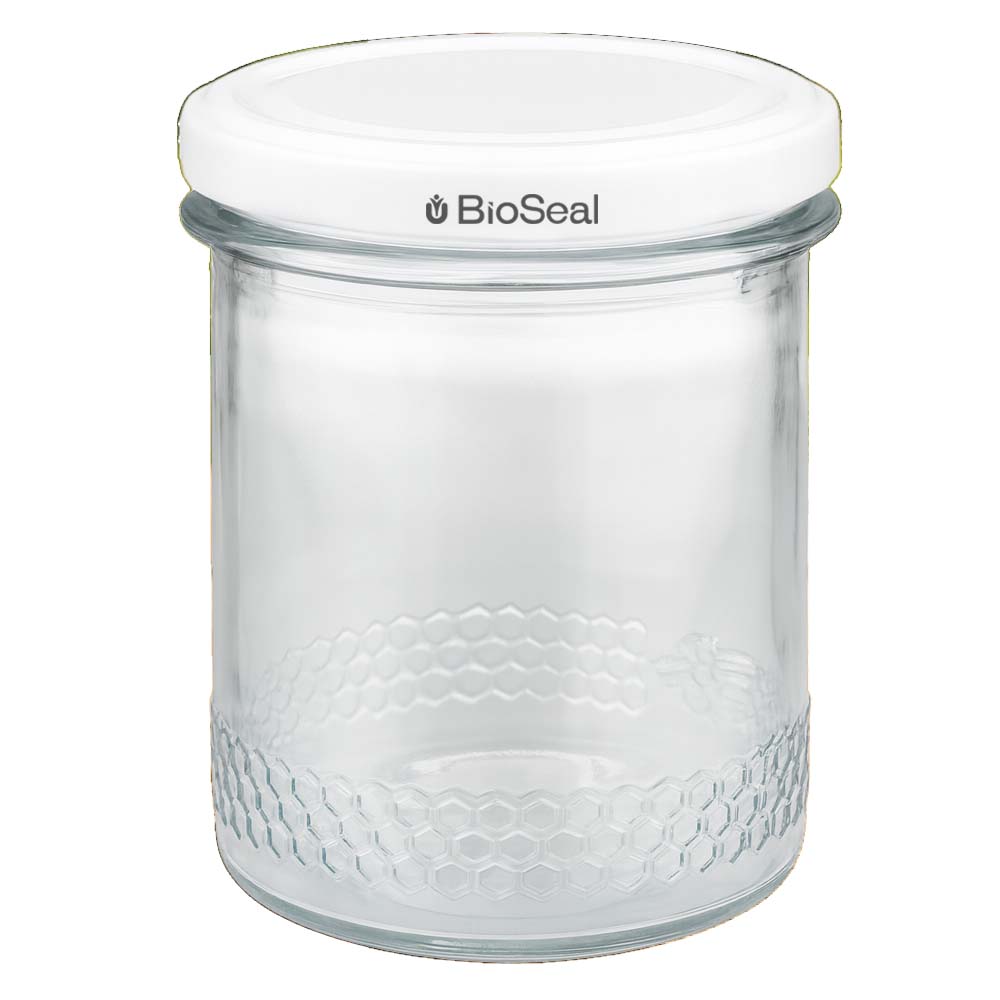 Tarro para miel de 560 g con tapa blanca BioSeal UNiTWIST