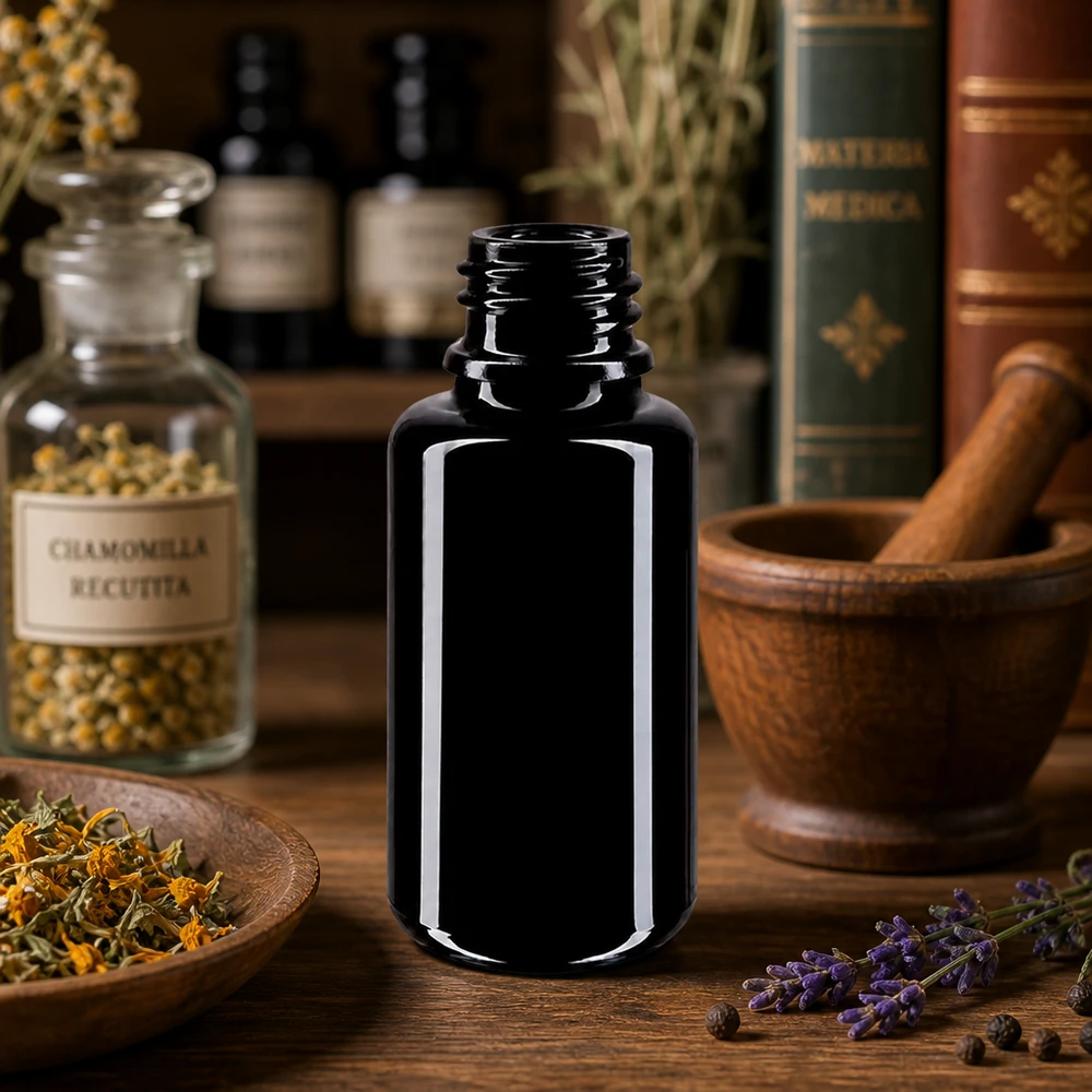 Frasco vidrio violeta 20ml DIN 18 (Mironglas) Frasco cuentagotas compacto Orion de 20 ml de vidrio violeta de Mirón para aplicaciones de aromaterapia