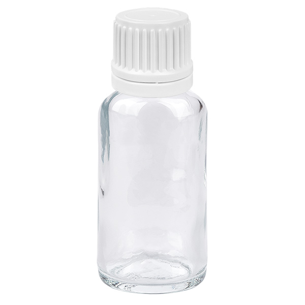 Frasco cuentagotas de 20 ml con cierre inviolable de 0,7 mm blanco ClearLine UT18/20 Frasco cuentagotas de 20 ml con cierre inviolable de 0,7 mm blanco ClearLine UT18/20