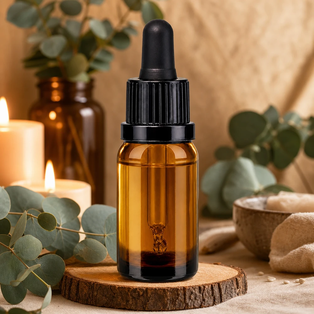 Frasco pipeta compacto de 10 ml en un elegante color marrón con un práctico sistema de cuentagotas para porciones precisas