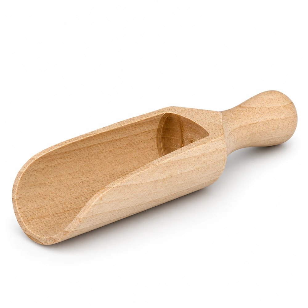 Pala de madera M 14cm vista simple con veta de madera visible y mango ergonómico para un agarre óptimo