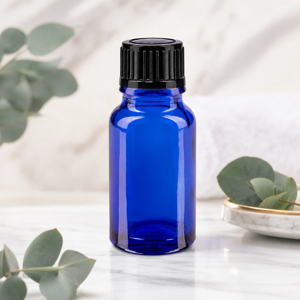 Botella de farmacia azul 10ml tapón cuentagotas 1mm negro estándar Frasco azul para medicamentos de 10 ml con gotero de precisión de 1 mm, fabricado en vidrio con protección UV