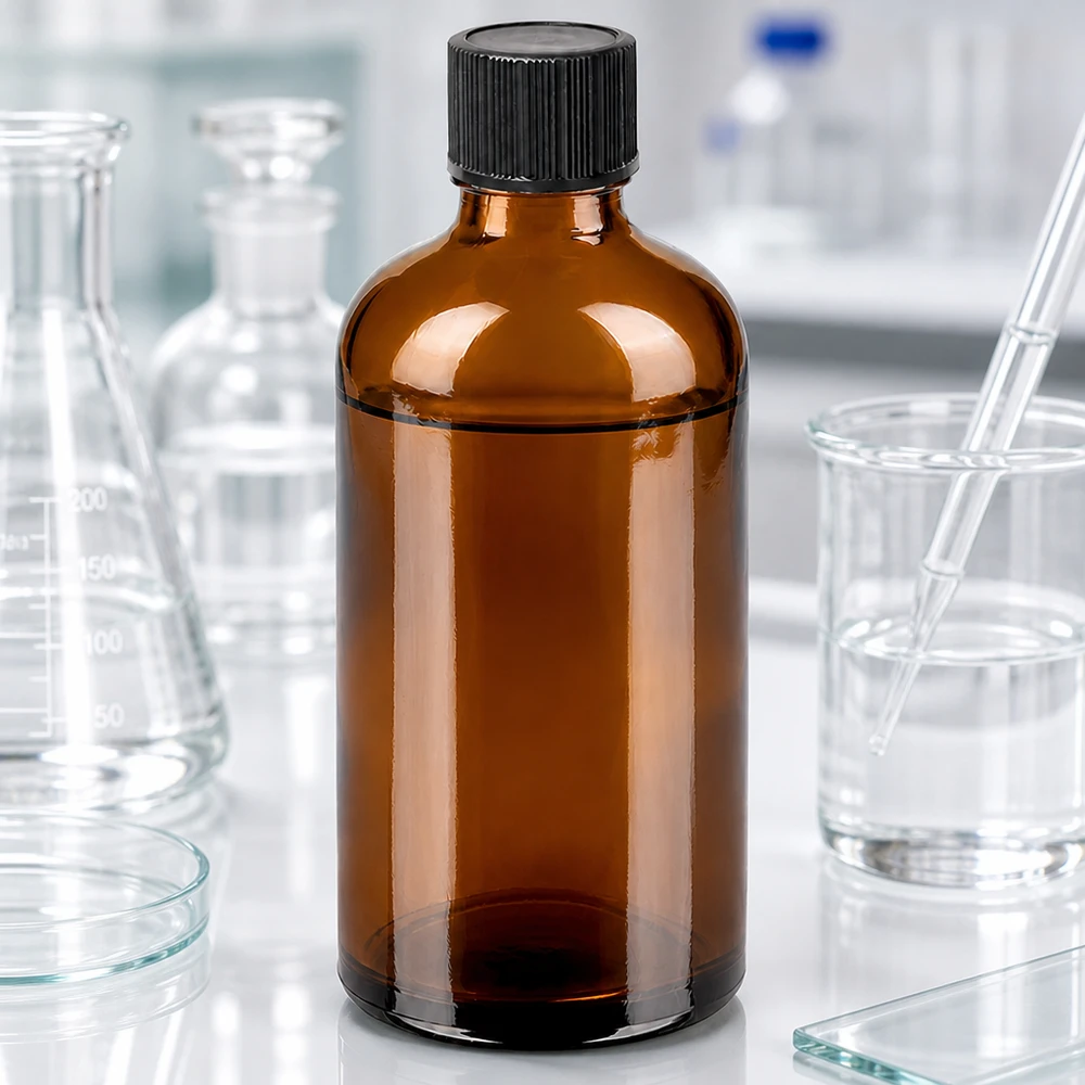 Frasco de laboratorio profesional de 100 ml de color marrón con tapón cuentagotas de precisión de 1 mm para investigación