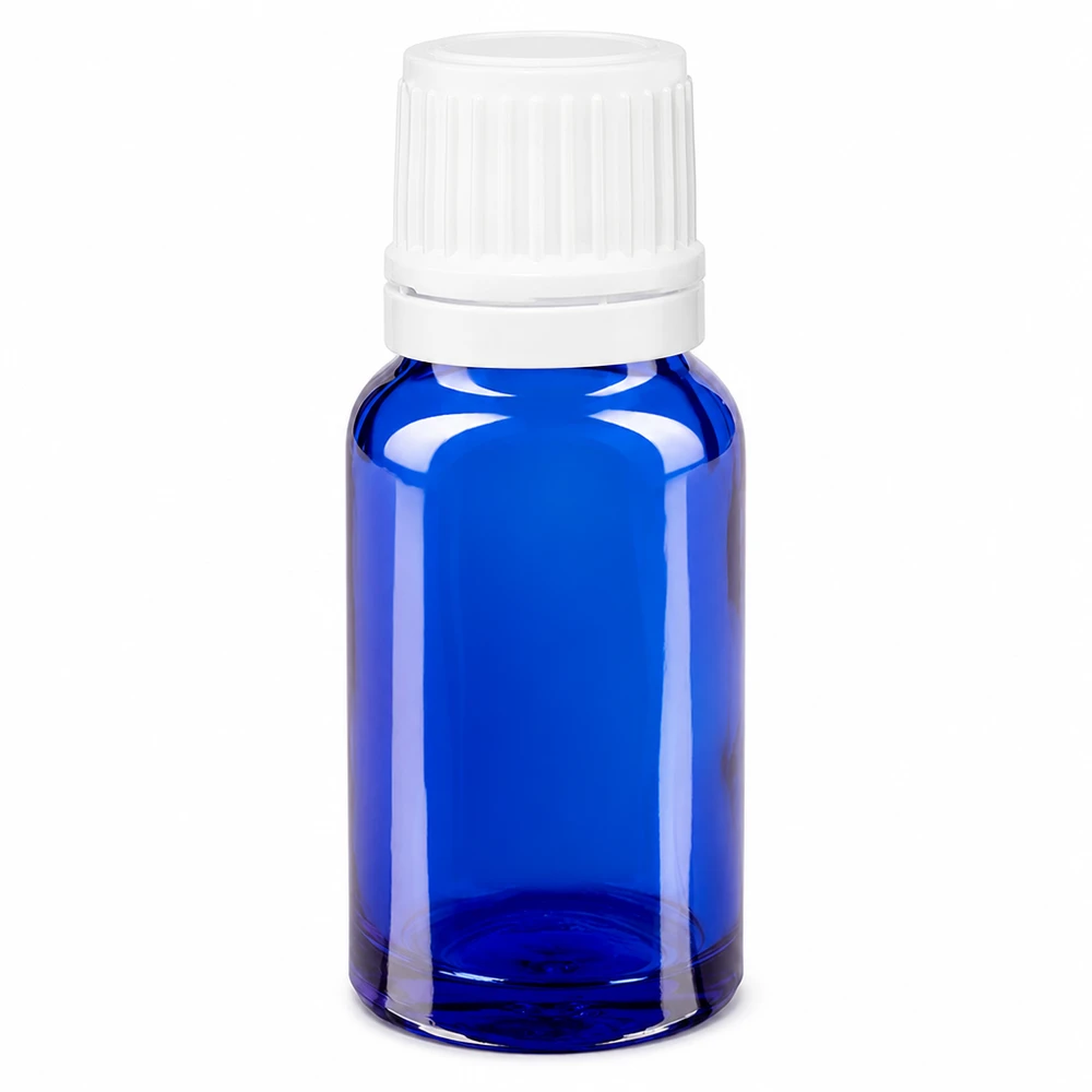 Botella de farmacia azul 10ml tapón cuentagotas 1.2mm blanco a prueba de manipulaciones Frasco de farmacia de cristal azul de 10 ml con tapón de seguridad blanco y dosificador de gotas de 0,7 mm