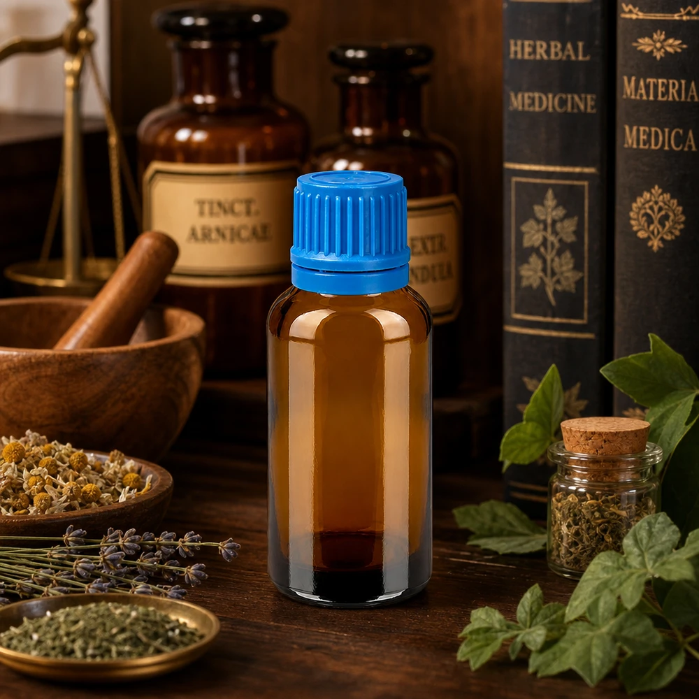 Frasco gotero de vidrio ámbar de 30 ml con tapón azul perfecto para tinturas y homeopatía