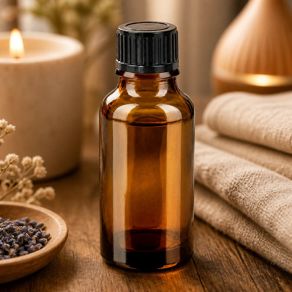 Frasco de vidrio BrownLine de 20 ml con tapón de rosca negro ideal para aromaterapia y cuidado de la piel