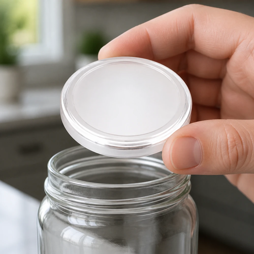 Tapa BasicSeal de 70 mm, blanca (TO70) UNiTWIST Recipiente de cristal transparente con cuello roscado de 70 mm y tapón BasicSeal TO70 blanco