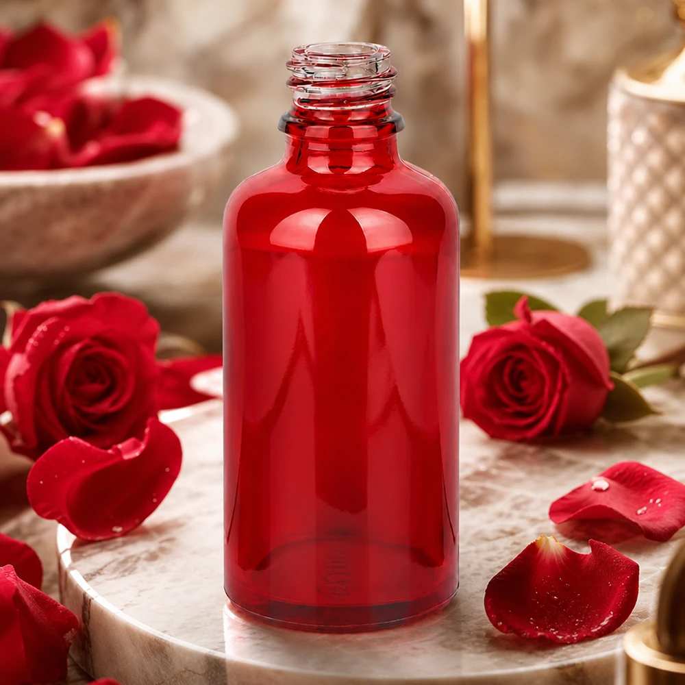 Botella de farmacia de 50ml RedLine UT18/50 UNiTWIST Botella de vidrio rojo RedLine UT18/50 UNiTWIST de 50 ml con sistema de cierre UNiTWIST para un almacenamiento seguro